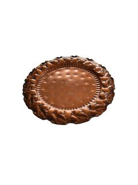 Vintage 1960's Gregorian Copper Hammered Leaf Edge Wall Hang Platter 15in